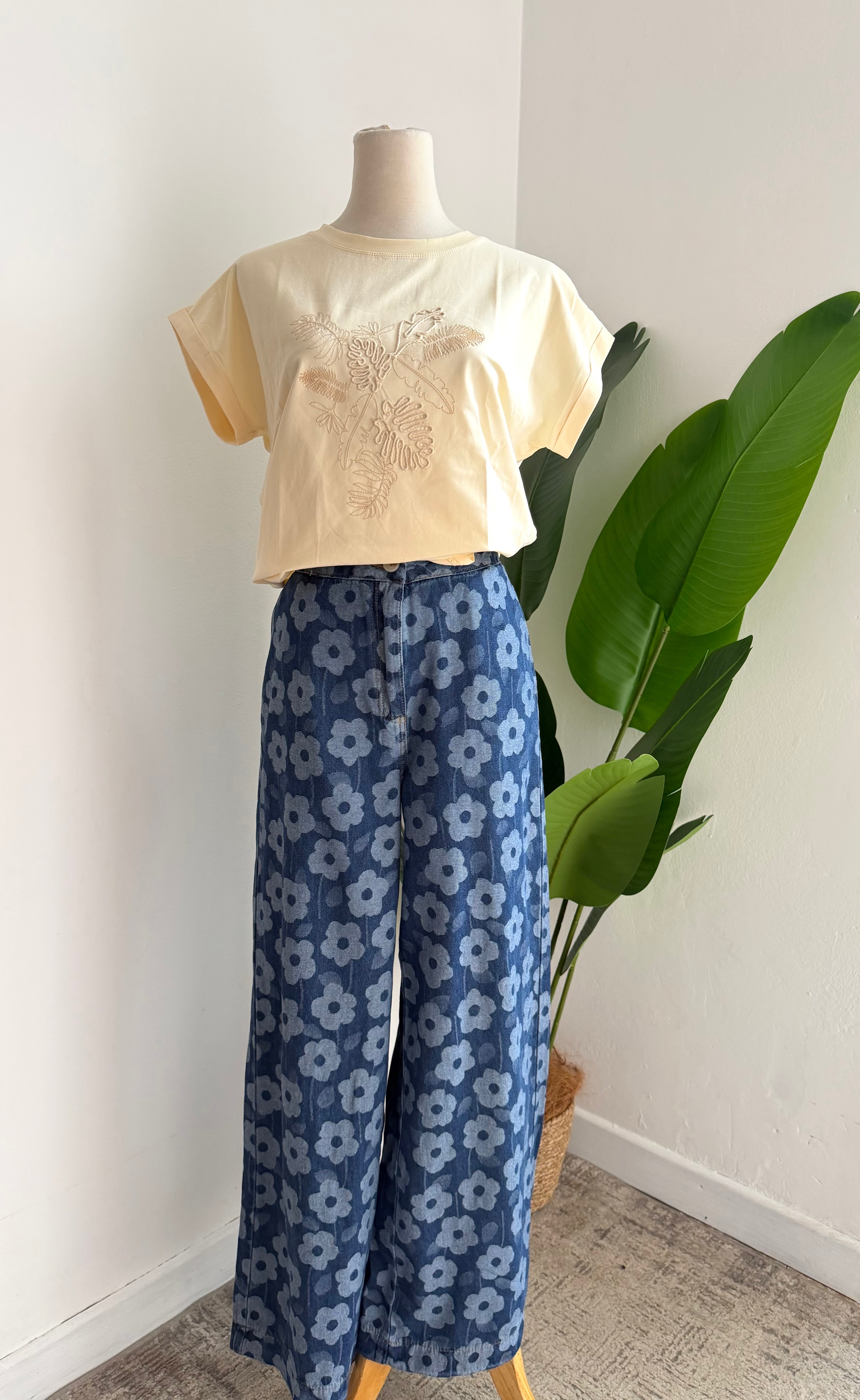 Pantalón Denim flores