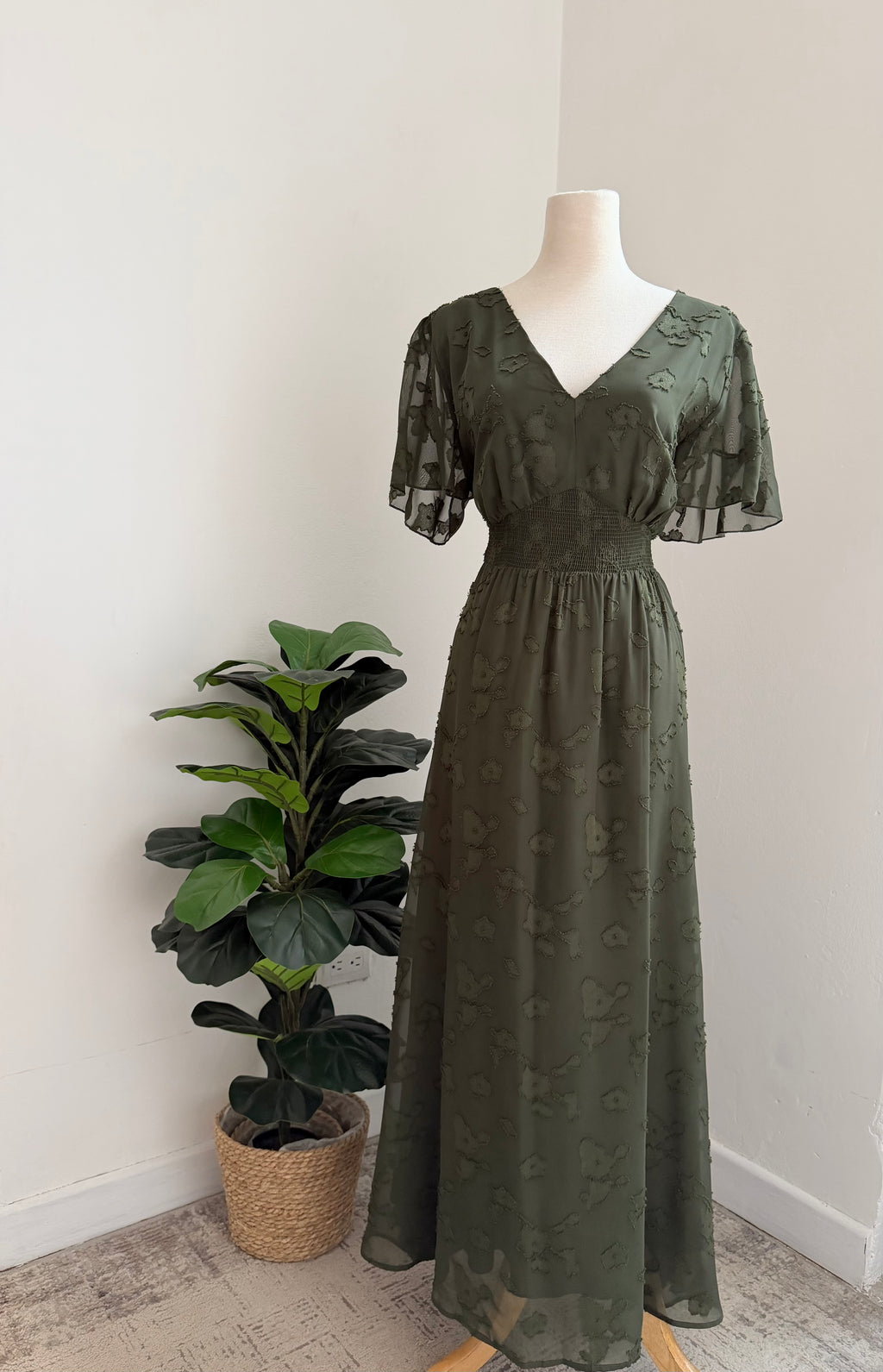 Vestido largo verde musgo