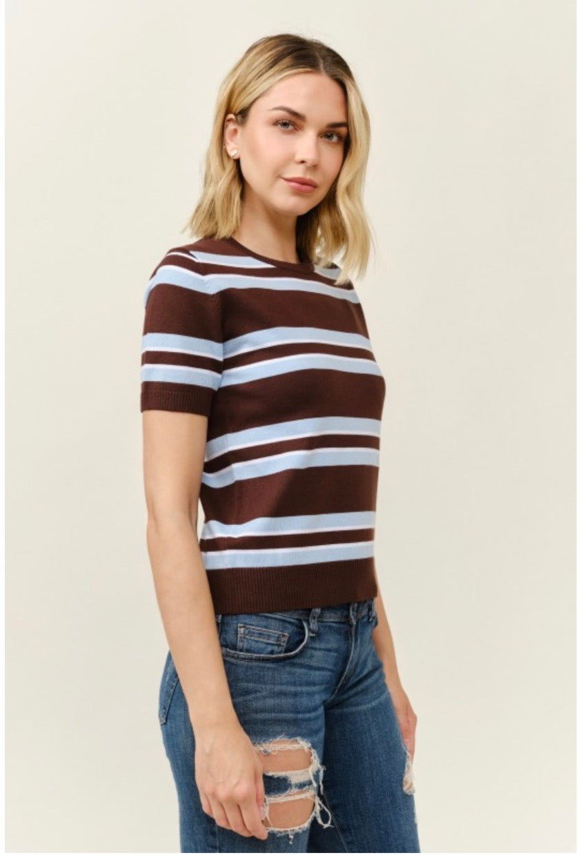 Blusa rayas café y celeste