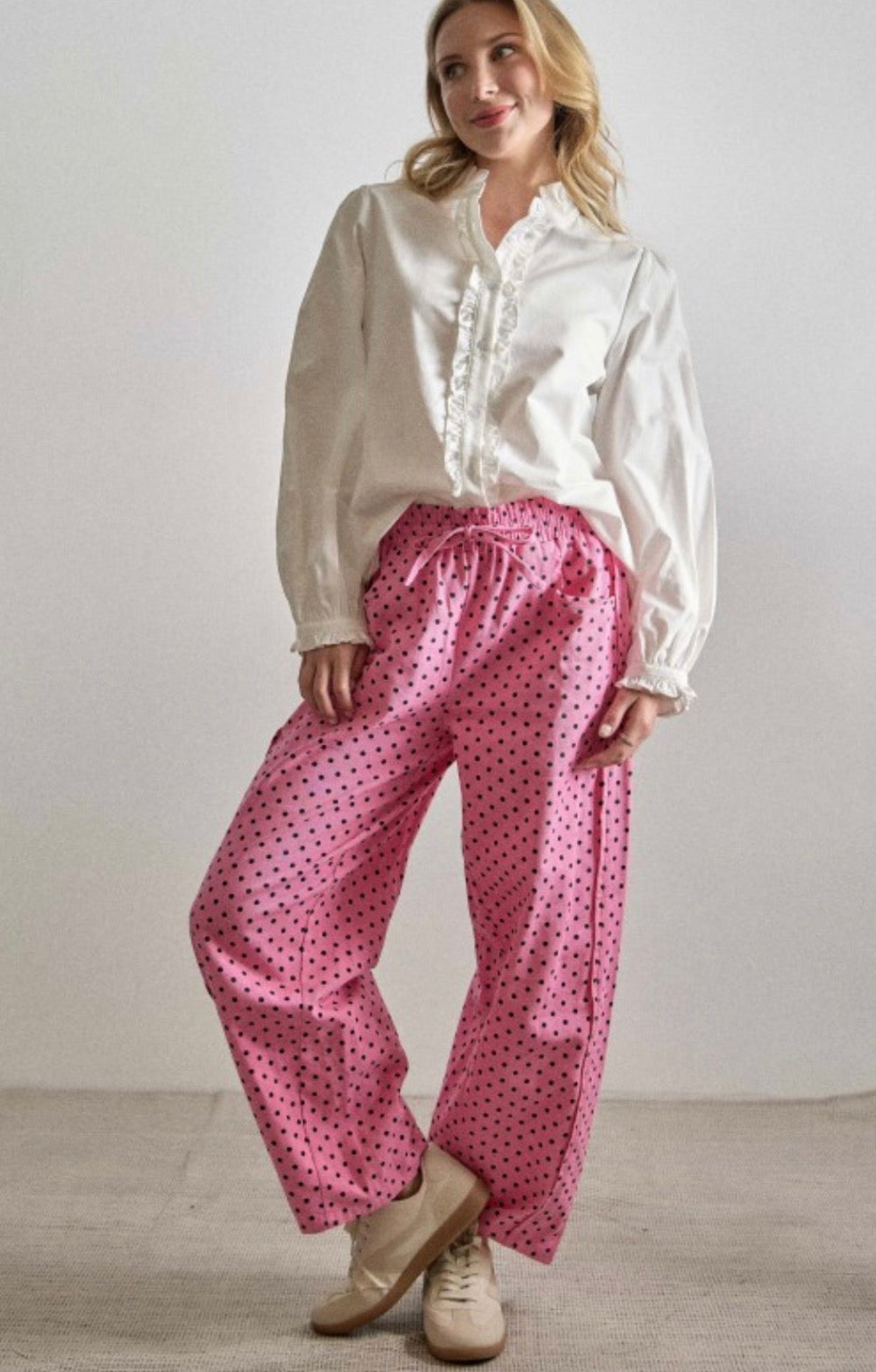Pantalón Barrel polka rosa