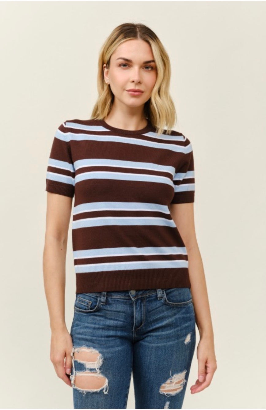 Blusa rayas café y celeste