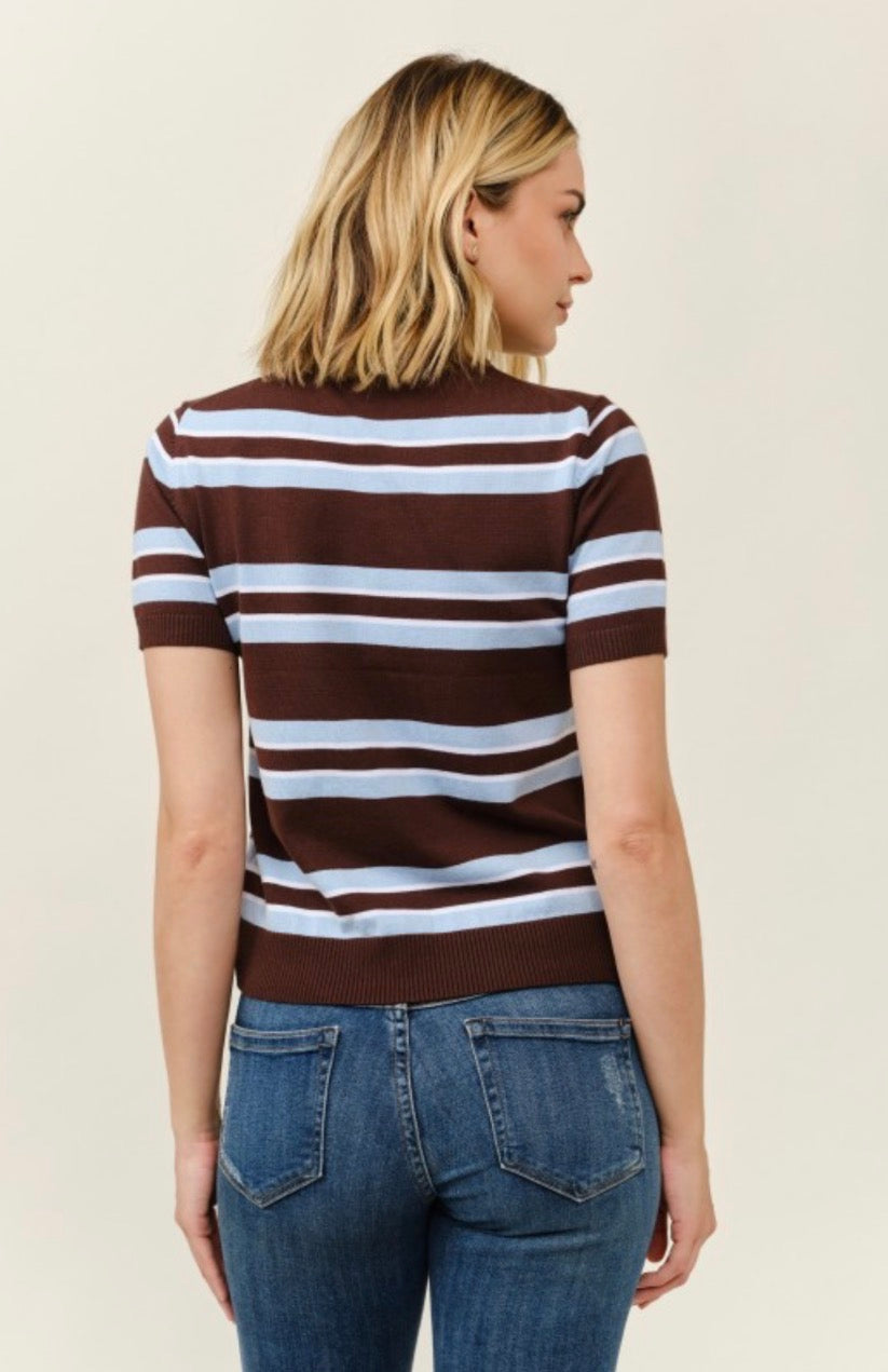 Blusa rayas café y celeste